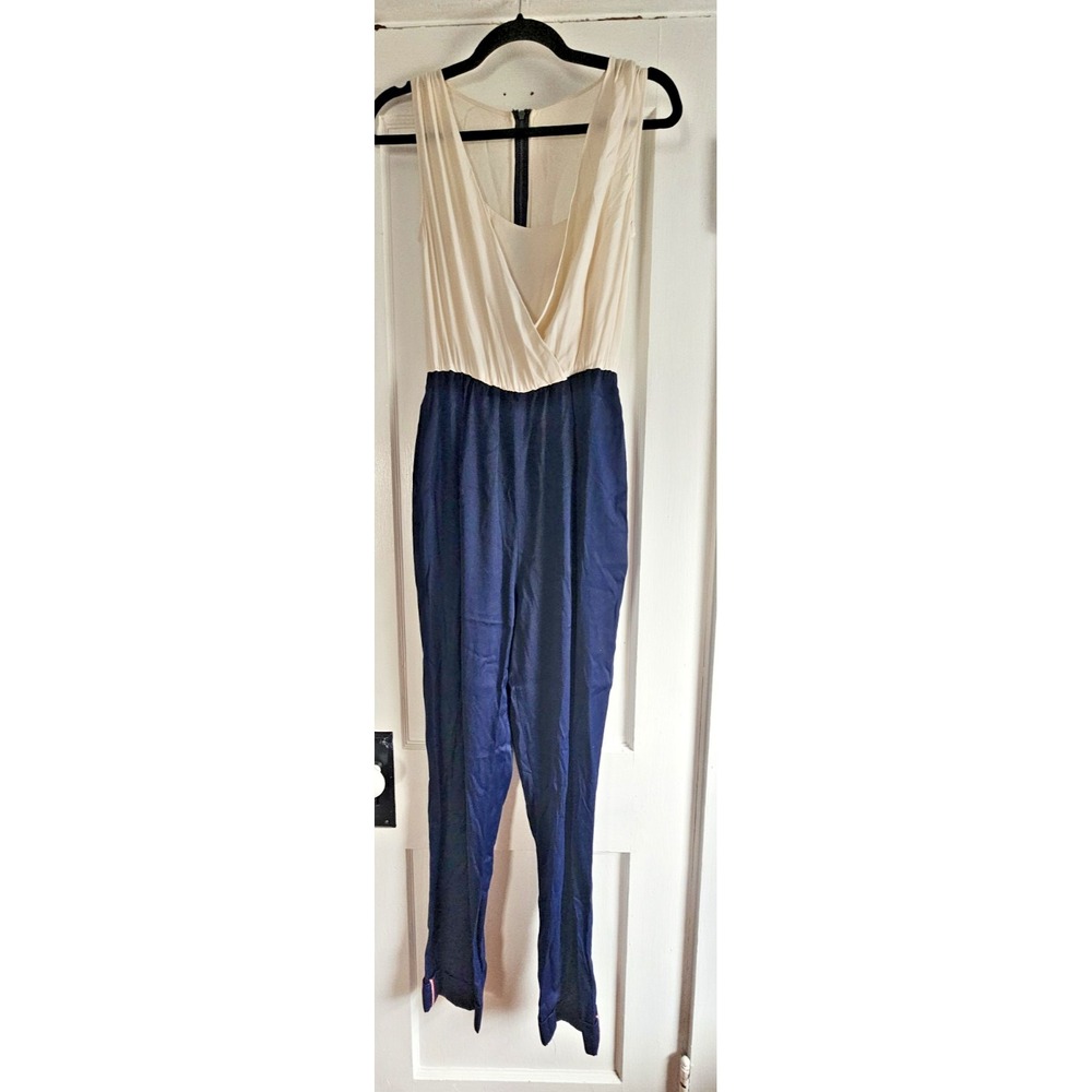 alice + olivia two tone jumpsuit surplice SILK upper satin blue pants Sz 2